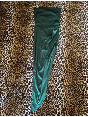 Elegant Strapless‎ Dark Green Satin Maxi Dress thumbnail 4