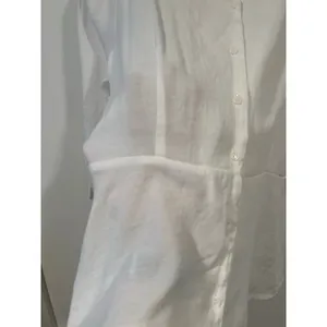 Women’s Minimalist CottageCore White Cotton Puff Sleeve Peplum Blouse M thumbnail 5