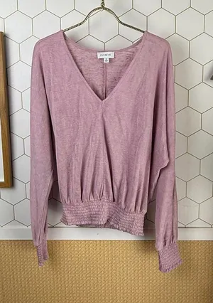 Evereve Layla Smocked Waist Lilac Purple V-Neck Long Sleeve Top - Size - Medium thumbnail 1