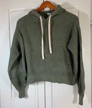GAP Womens XS Olive Green Waffle Knit Hoodie Drawstring‎ Pullover Casual thumbnail 1