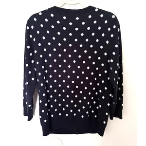 Talbots Button Front 3/4 Sleeve Navy Polka Dot Cotton Blend Cardigan Sweater L thumbnail 2