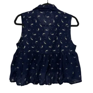Urban Outfitters Navy Paisley Babydoll‎ Peplum Top Sleeveless Size Medium thumbnail 2