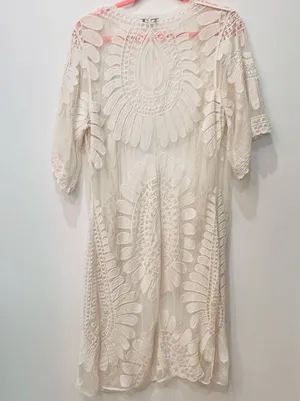 Rebellion white lace cardigan duster size small floral thumbnail 4