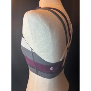 Lululemon Free To Be Wild Sports Bra Striped Purple Grey Strappy Yoga Bra thumbnail 5