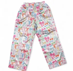 Colorful Bow Print Satin Pajama Set Multiple Size M thumbnail 3
