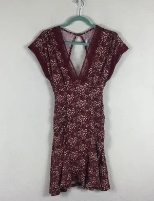 Free People Sweet Talker Lace Mini Dress Size XS Burgundy Floral 90s Grunge Boho thumbnail 3
