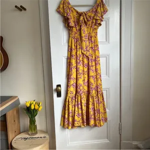 Anthropologie Sachin & Babi Yellow Flutter Sleeve Floral Print Maxi Dress Size 8 thumbnail 4