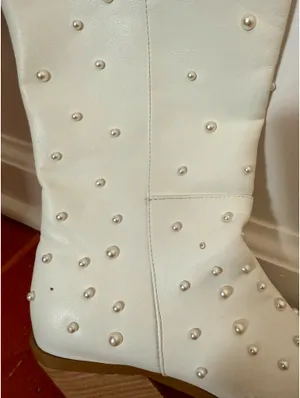Tall White Western Cowgirl Boots Pearl Detail Knee High thumbnail 3