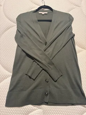 LOFT Olive-Gray V-Neck Button Cardigan thumbnail 1