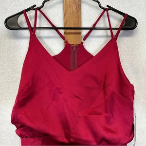 Lulu’s On The‎ Floor Fuchsia Satin Sleeveless Ruffle Mini Dress Size S thumbnail 4
