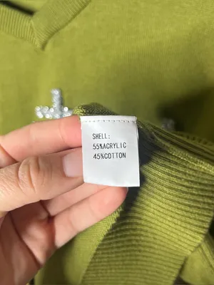 Queen of Sparkles Olive Martini Queen V Neck Sequin Elbow Patches Sweater thumbnail 8