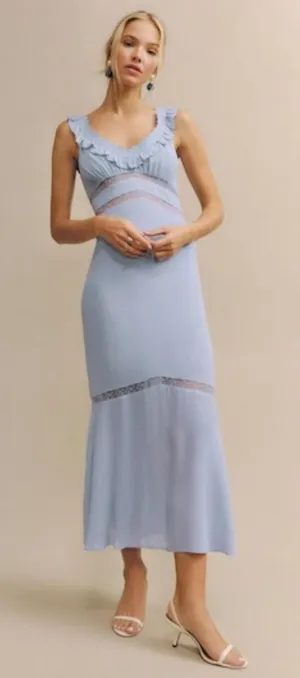 Reformation |‎ Purdie Lace-Trim Flutter Strap Midi Dress in Mineral Blue thumbnail 1