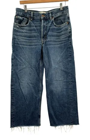 Madewell‎ Low Slung Baggy Crop Jeans 26 Raw Hem Wide Leg Blue Denim High Rise thumbnail 1