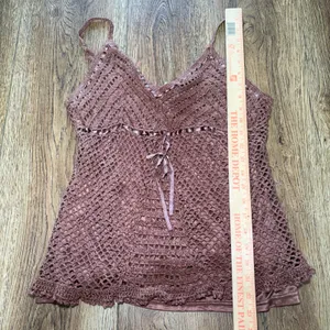 Y2K Faded Glory‎ Brown Silk Crochet Cami Top Womens XL Boho Romantic Vintage thumbnail 7