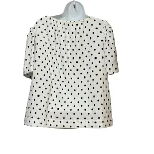 LOFT Womens Polka Dot Short Puff Sleeve Textured Blouse White Black Size M NEW thumbnail 3