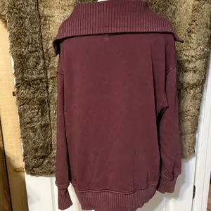AERIE Maroon Half-Zip Ribbed Funnel Neck Oversized XS Sweatshirt thumbnail 3
