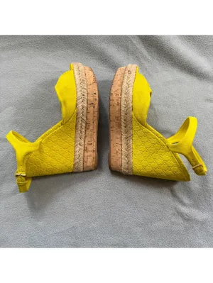 Gucci Microguccissima Yellow Suede Espadrille Platform Wedge Sandals 36.5 thumbnail 8