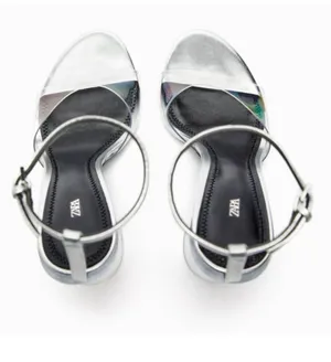 ✨ Zara Metallic Silver Clear Block Heels - Size 37 ✨ thumbnail 3