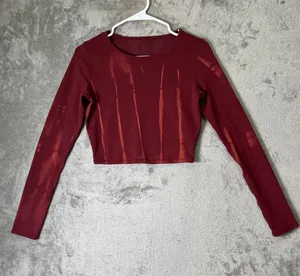 Lululemon Wunder Train Cropped Long Sleeve Shirt Sun Bleached Wash Red Merlot 6 thumbnail 1