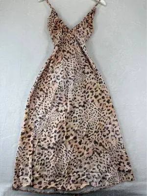 ASOS DESIGN Women Leopard Print Satin Slip Midi Dress Ruched Bust Tan US 6 NEW‎ thumbnail 1
