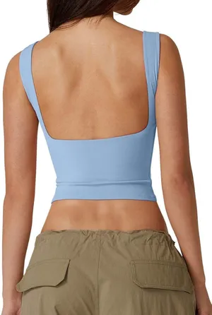 QINSEN Women's Sexy Open Back Sleeveless Crop Tank High Neck Slim Fit Cropped Tee Shirt Y2k Tops Size S . NWT thumbnail 2
