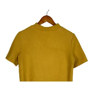 Zara Crop Ribbed Short Sleeve Mock Neck Raw Hem Crop Knit Top M Mustard Yellow thumbnail 6