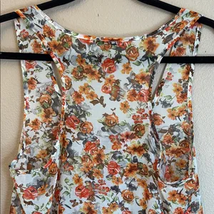 PAPAYA Boho Sleeveless Tank Blouse LARGE Ruffle Hem Lace Orange Floral Feminine thumbnail 7