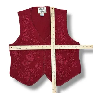 Vintage 90s Heirloom Collectibles Embroidered Beaded Sweater Vest‎ Red Medium thumbnail 10