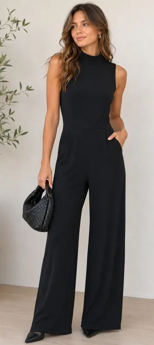 Caution to the Wind Black Mock Neck Sleeveless Wide‎ Leg Jumpsuit Womens Small S thumbnail 1