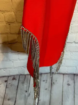 Red Bandage Dress With Rhinestone Fringe thumbnail 3