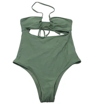 Aerie Ruched Cut Out One Piece Swimsuit Cheeky Green S thumbnail 1