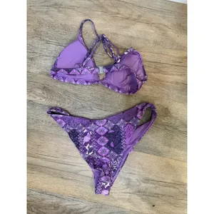 Purple Paisley Patchwork Triangle Bikini Set High Cut Two Piece Swimsuit Womens thumbnail 2