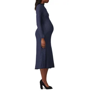 Rachel Pally Navy Metallic Ribbed Mara Maternity Long Sleeve Midi Dress Size S thumbnail 2