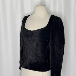 FREE PEOPLE Moonbeam Pullover Black Fuzzy Sweater 3/4 Sleeves Solid Scoop Small thumbnail 7