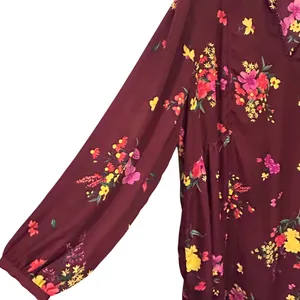 Old Navy Burgundy Floral Long Sleeve Semi-Sheer Shift Dress/Tunic Boho XXL thumbnail 8