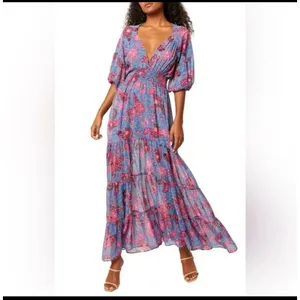 MISA Los Angeles Pippa Floral Tiered Maxi Dress Open Back Night Blooms M‎ $375 thumbnail 2