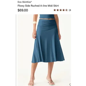 Brand New OGL Women's Size Small Flowy Side Ruched A Line Midi Skirt Teal thumbnail 3