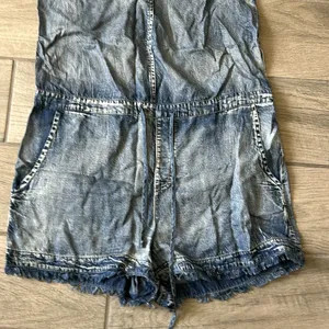 Mustard seed denim printed romper thumbnail 2