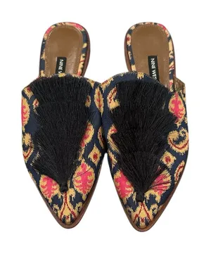 Nine West Ollial Tassel Vibrant Boho Pointed Mules Slides Shoes 8.5 thumbnail 1
