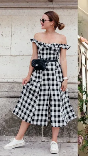 Reformation Hattie Off Shoulder Linen Midi Dress US 0 Gingham Europe Vacation‎ thumbnail 1