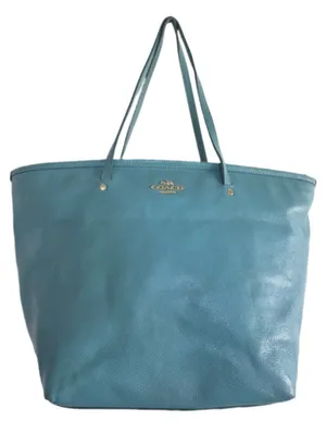 Vintage Coach Street Leather Tote Purse Handbag Shoulder Bag Gold Blue Zip Top thumbnail 13