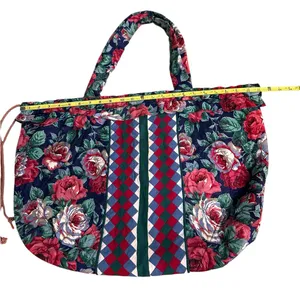 HANDMADE Quilted Bag Tote Large Patchwork Design 23”x16” Cinch Close Floral 90s thumbnail 13