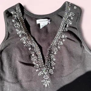 Black tank top with silver floral embroidery along the neckline thumbnail 2