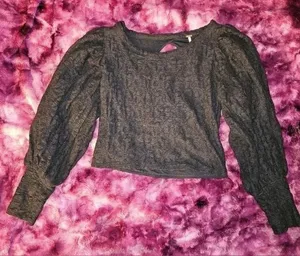 Free People Tea Time Top Black Lace Open Back Long Sleeves Sz S thumbnail 1