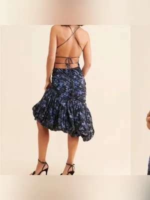 Anthropologie let me be‎ Asymmetrical Blue and Black Ruched Halter Sundress 1x thumbnail 2