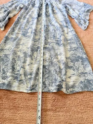Made Gray & White Toile Print Dress Size S Off Shoulder Bell Sleeve thumbnail 3