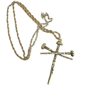 Gold tone Nail Cross pendant Necklace thumbnail 7