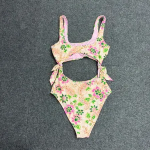 Aerie Real Good One Piece Cheeky Swimsuit Pink Green Floral Paisley Cutout Med thumbnail 4