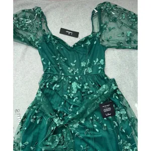 Lulus Darling‎ Charisma Emerald Mesh Embroidered Midi Dress Size Small NWT thumbnail 5