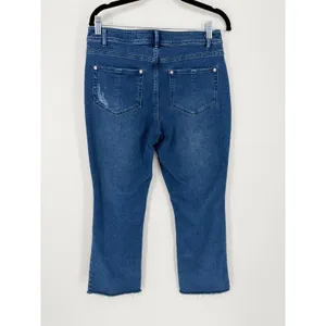 J. Jill Kick Flare Ankle Jeans 8 Blue Distressed Raw Hem High Rise Cropped Denim thumbnail 5